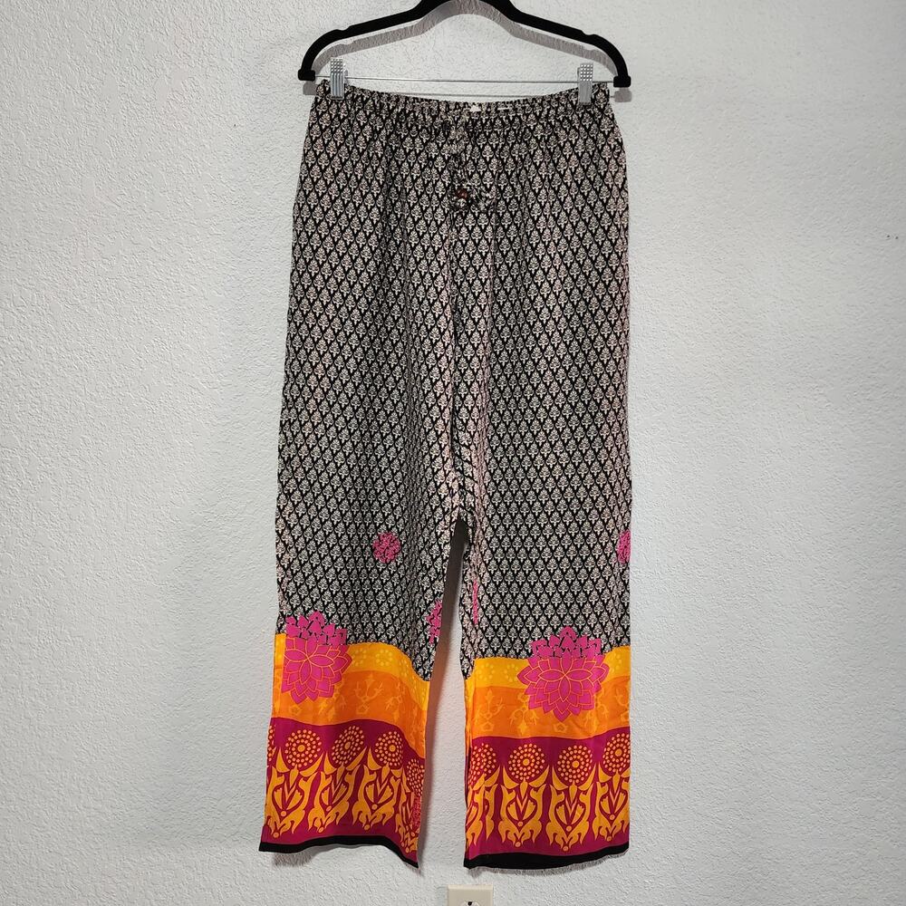 Sudara Punjammies Wide Leg Boho Lounge Pants Geometric Floral Border Hem Medium